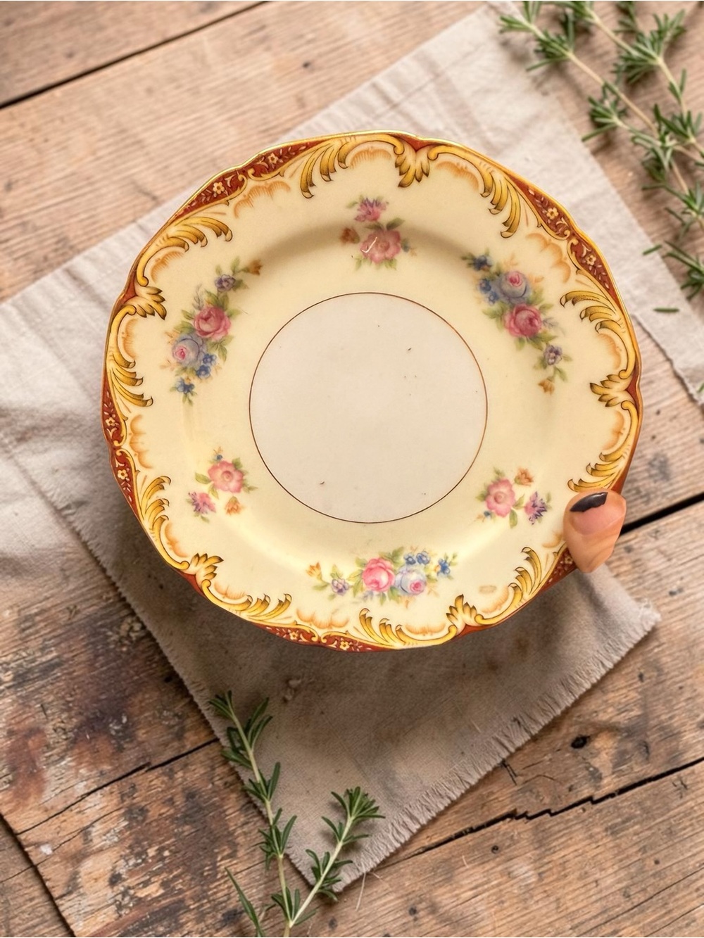 Noritake Cream Plate with Pink, Blue & Gold Floral Accents